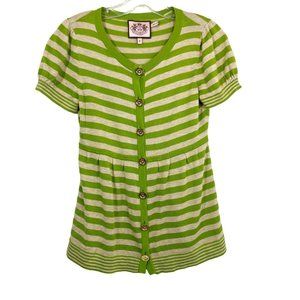 Vintage Juicy‎ Couture Y2K Green Striped Short Sleeve Button Cardigan - Size P
